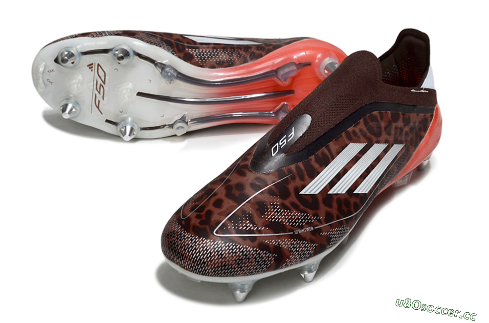 Men's Adidas F50 Elite Laceless SG Soft Ground Low-Tops Football Boots - Leopard/Red/Silver 3