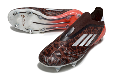 Men's Adidas F50 Elite Laceless SG Soft Ground Low-Tops Football Boots - Leopard/Red/Silver