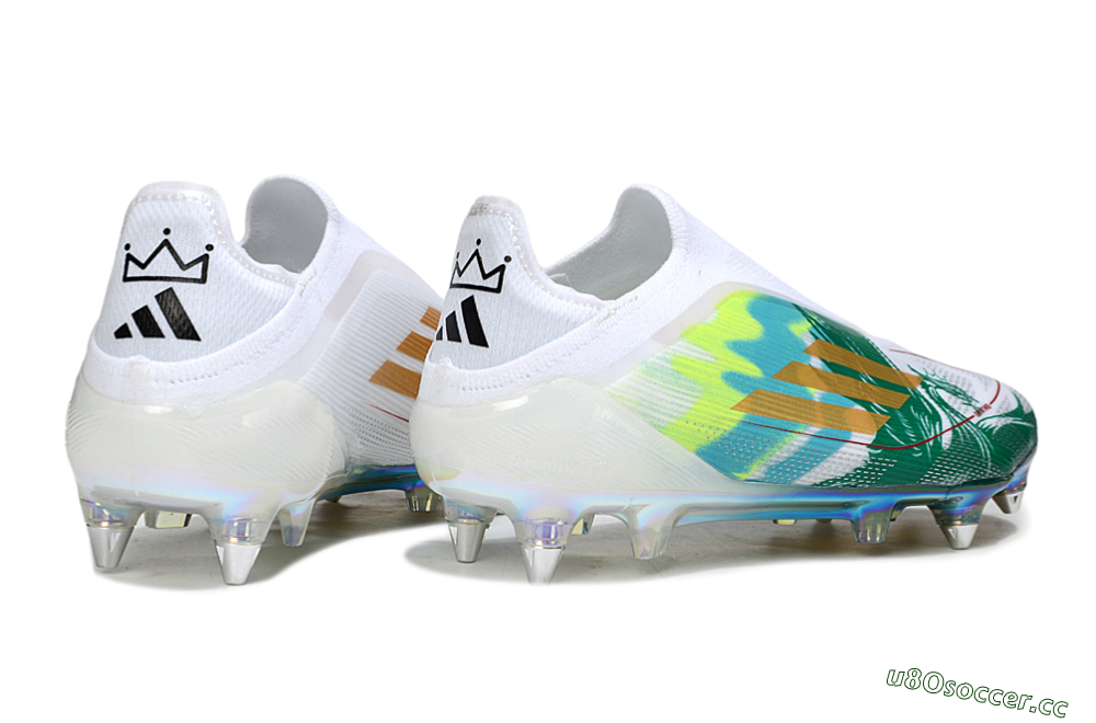 Men's Adidas F50 Elite Laceless SG Soft Ground Low-Tops Football Boots - White/Green/Gold 6