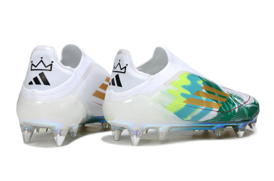 Men's Adidas F50 Elite Laceless SG Soft Ground Low-Tops Football Boots - White/Green/Gold