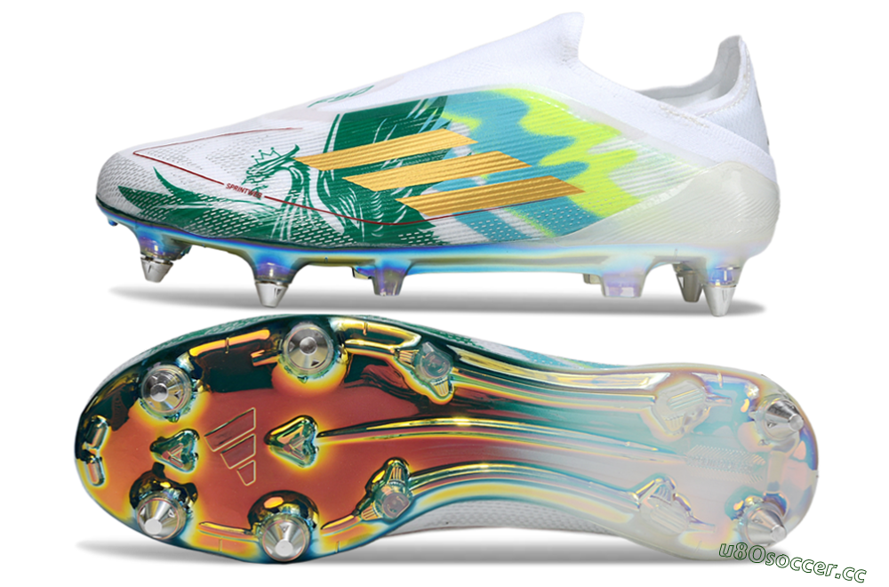 Men's Adidas F50 Elite Laceless SG Soft Ground Low-Tops Football Boots - White/Green/Gold 1