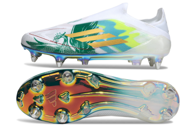 Men's Adidas F50 Elite Laceless SG Soft Ground Low-Tops Football Boots - White/Green/Gold