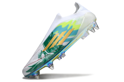 Men's Adidas F50 Elite Laceless SG Soft Ground Low-Tops Football Boots - White/Green/Gold