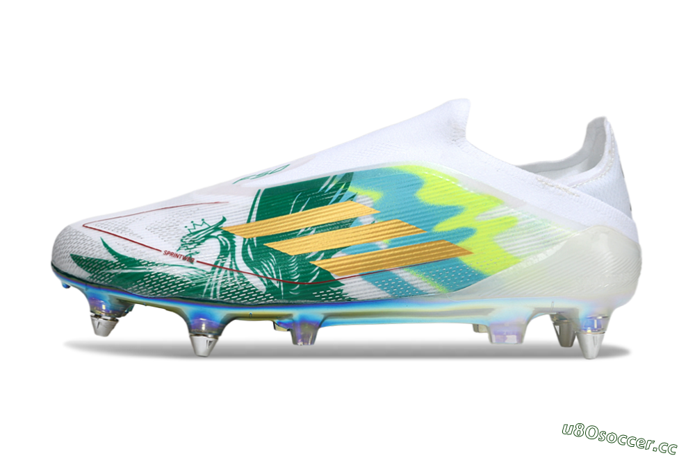Men's Adidas F50 Elite Laceless SG Soft Ground Low-Tops Football Boots - White/Green/Gold 0