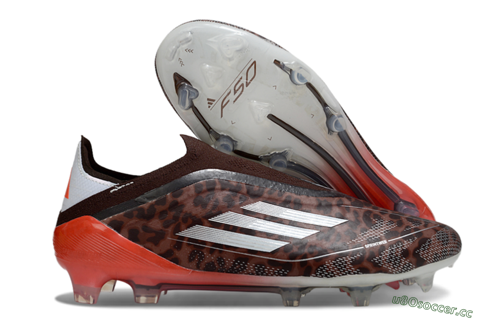 Unisex Adidas F50 Elite Laceless FG Firm Ground Low-Tops Football Boots - Leopard/Red/Silver 2