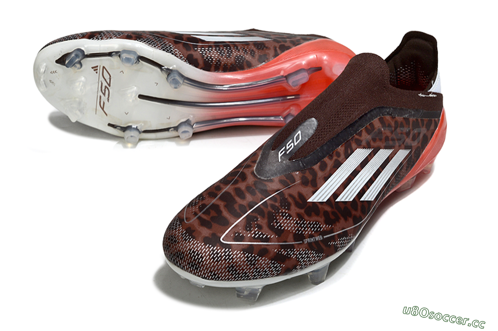 Unisex Adidas F50 Elite Laceless FG Firm Ground Low-Tops Football Boots - Leopard/Red/Silver 3