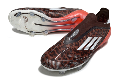 Unisex Adidas F50 Elite Laceless FG Firm Ground Low-Tops Football Boots - Leopard/Red/Silver