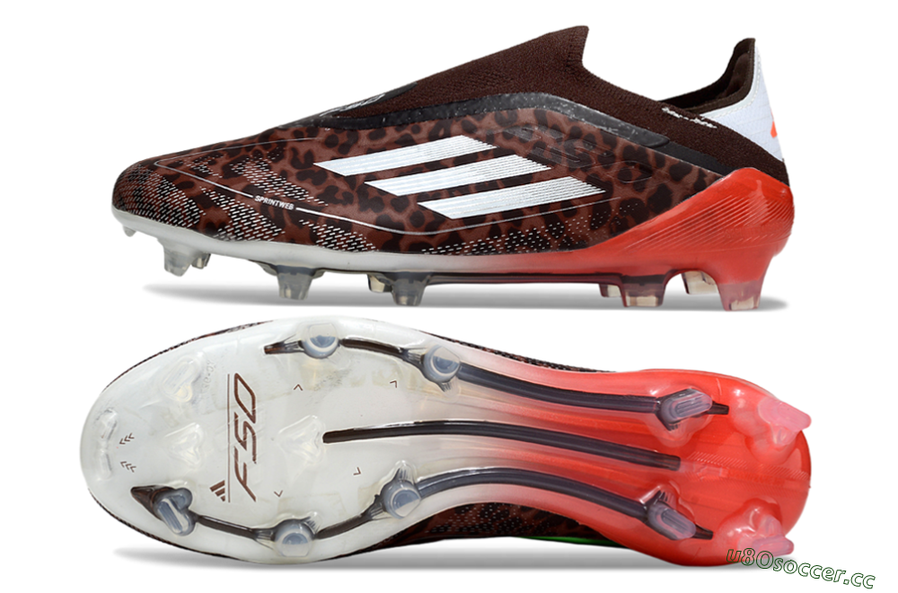 Unisex Adidas F50 Elite Laceless FG Firm Ground Low-Tops Football Boots - Leopard/Red/Silver 1