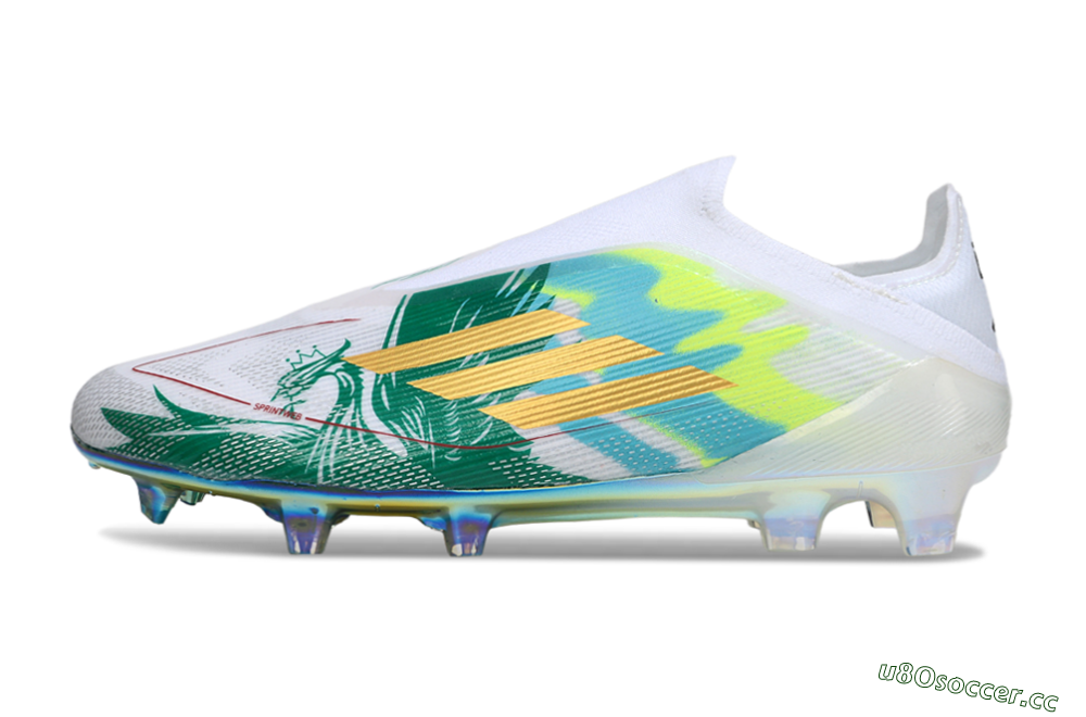 Unisex Adidas F50 Elite Laceless FG Firm Ground Low-Tops Football Boots - White/Green/Gold 0