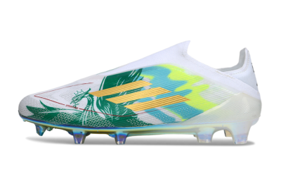 Unisex Adidas F50 Elite Laceless FG Firm Ground Low-Tops Football Boots - White/Green/Gold