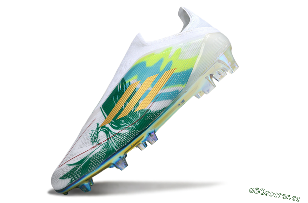 Unisex Adidas F50 Elite Laceless FG Firm Ground Low-Tops Football Boots - White/Green/Gold 5