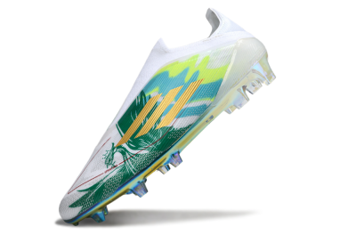 Unisex Adidas F50 Elite Laceless FG Firm Ground Low-Tops Football Boots - White/Green/Gold
