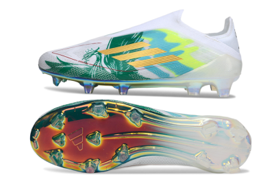 Unisex Adidas F50 Elite Laceless FG Firm Ground Low-Tops Football Boots - White/Green/Gold