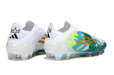 Unisex Adidas F50 Elite Laceless FG Firm Ground Low-Tops Football Boots - White/Green/Gold