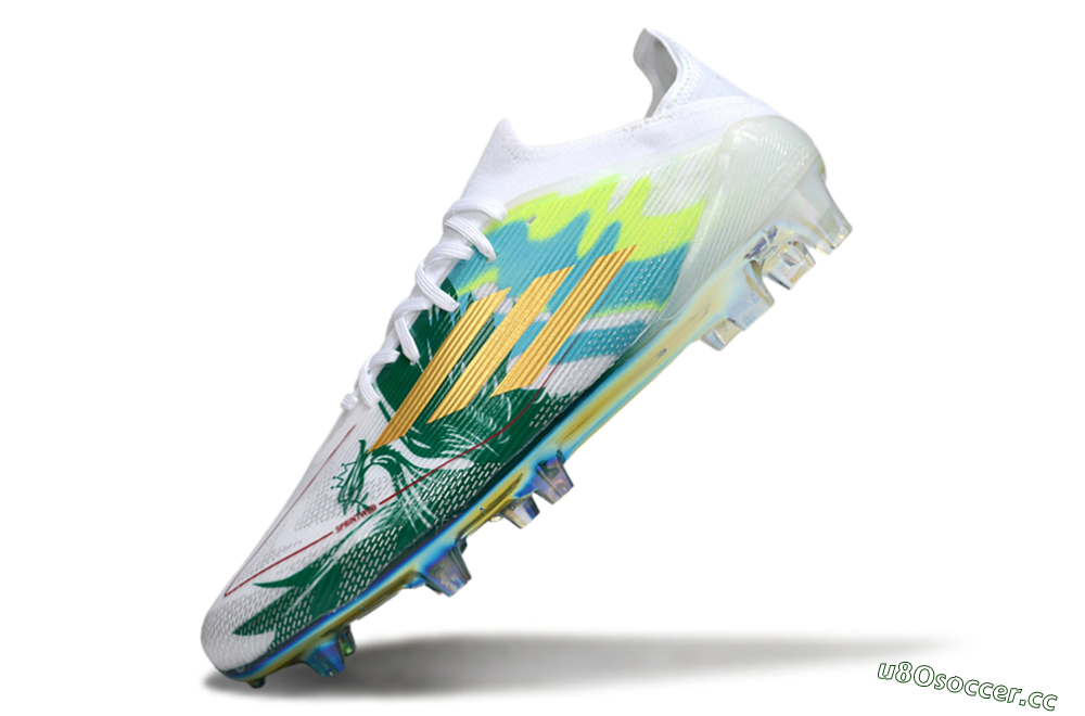 Unisex Adidas F50 Elite FG Firm Ground Low-Tops Football Boots - White/Green/Gold 5