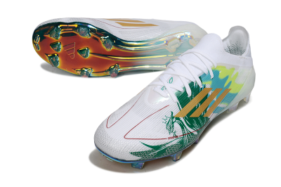 Unisex Adidas F50 Elite FG Firm Ground Low-Tops Football Boots - White/Green/Gold