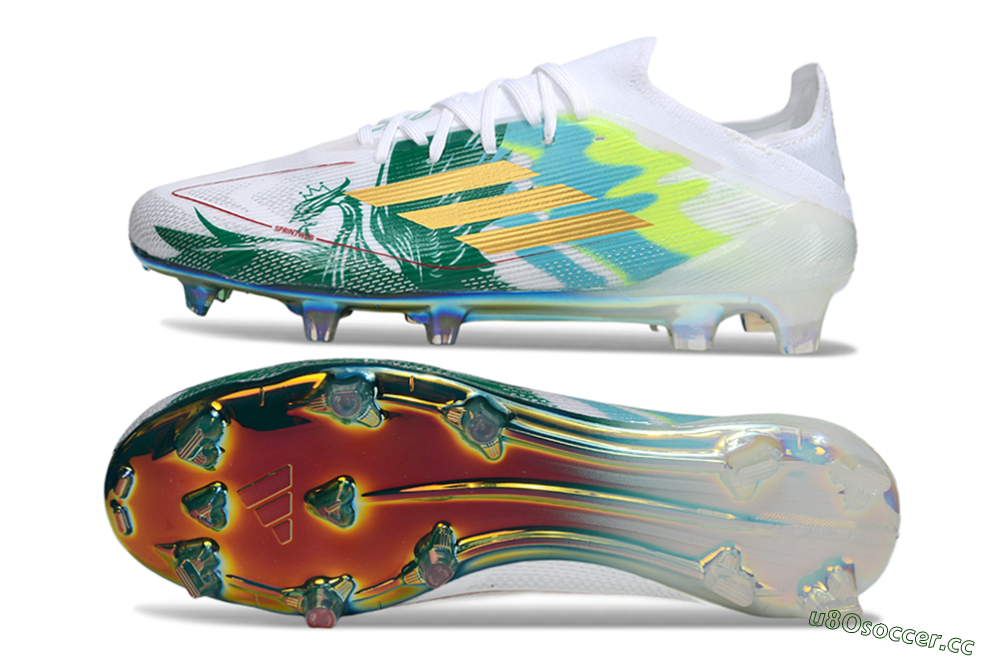 Unisex Adidas F50 Elite FG Firm Ground Low-Tops Football Boots - White/Green/Gold 1