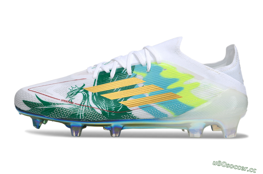 Unisex Adidas F50 Elite FG Firm Ground Low-Tops Football Boots - White/Green/Gold 0