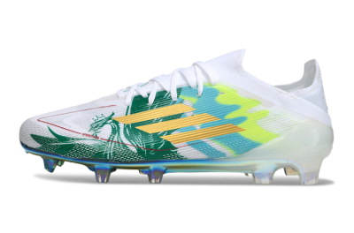 Unisex Adidas F50 Elite FG Firm Ground Low-Tops Football Boots - White/Green/Gold