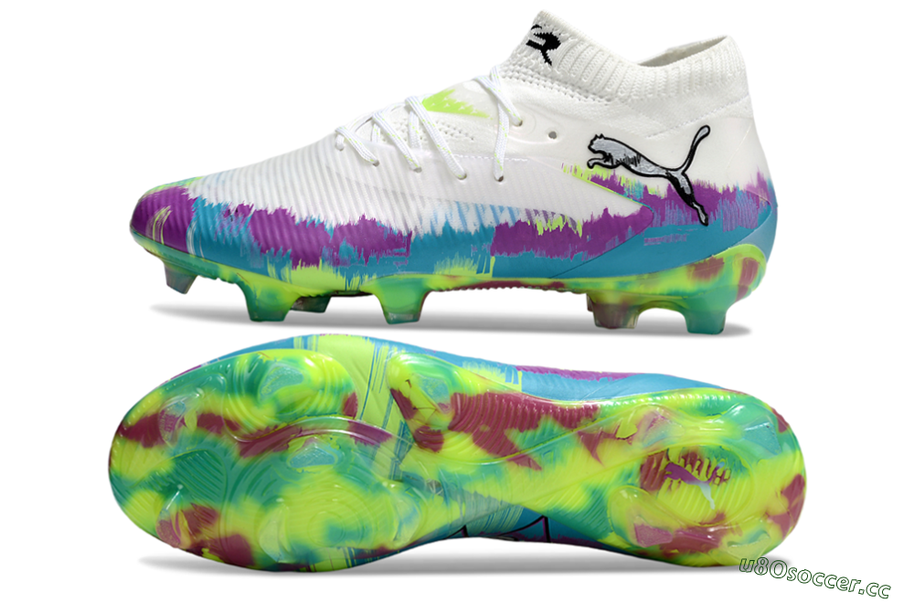 Unisex Puma Future 8 Ultimate FG Firm Ground Low-Tops Football Boots - White/Purple/Yellow/Blue 1