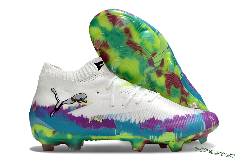 Unisex Puma Future 8 Ultimate FG Firm Ground Low-Tops Football Boots - White/Purple/Yellow/Blue 2