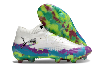 Unisex Puma Future 8 Ultimate FG Firm Ground Low-Tops Football Boots - White/Purple/Yellow/Blue