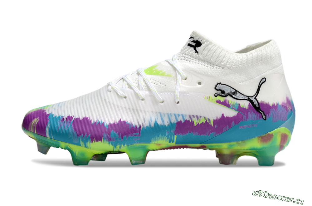 Unisex Puma Future 8 Ultimate FG Firm Ground Low-Tops Football Boots - White/Purple/Yellow/Blue 0