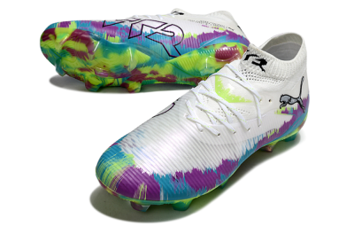 Unisex Puma Future 8 Ultimate FG Firm Ground Low-Tops Football Boots - White/Purple/Yellow/Blue