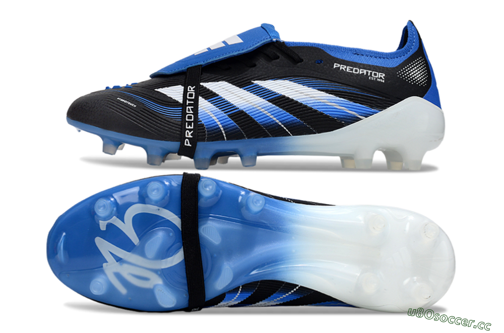 Men's Adidas Predator 25 Elite Foldover Tongue FG Firm Ground Low-Tops Football Boots - Black/White/Blue 1