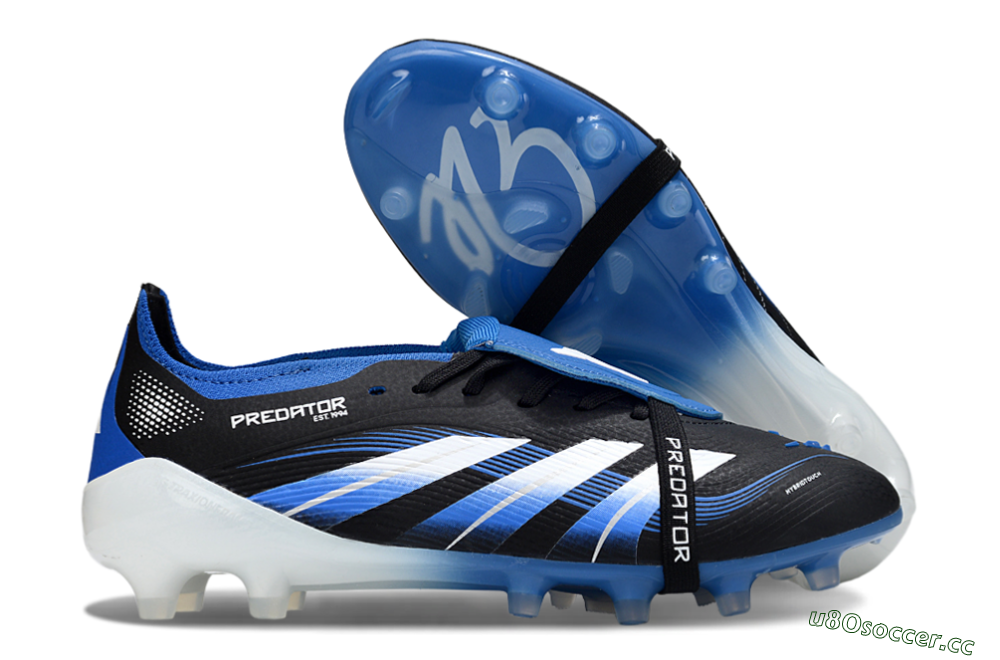 Men's Adidas Predator 25 Elite Foldover Tongue FG Firm Ground Low-Tops Football Boots - Black/White/Blue 2