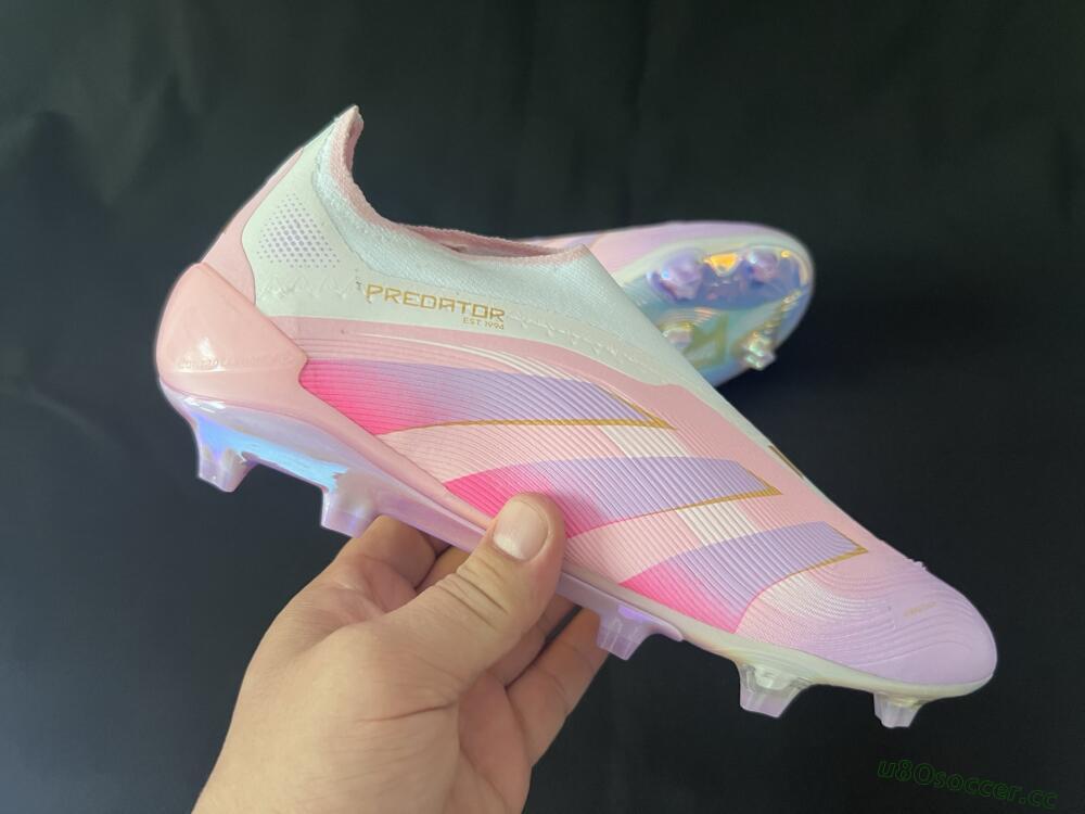 Unisex Adidas Predator 25 Elite Laceless FG Firm Ground Low-Tops Football Boots - Pink/Purple/Gold