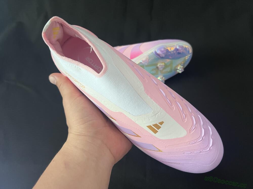 Unisex Adidas Predator 25 Elite Laceless FG Firm Ground Low-Tops Football Boots - Pink/Purple/Gold