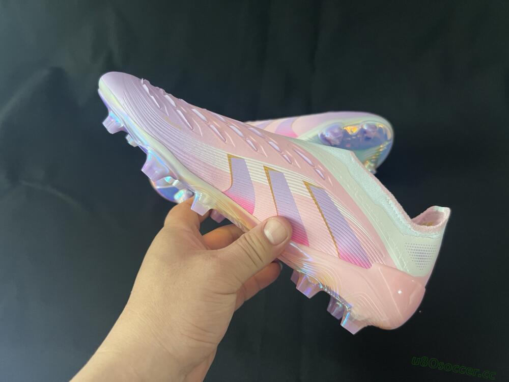 Unisex Adidas Predator 25 Elite Laceless FG Firm Ground Low-Tops Football Boots - Pink/Purple/Gold
