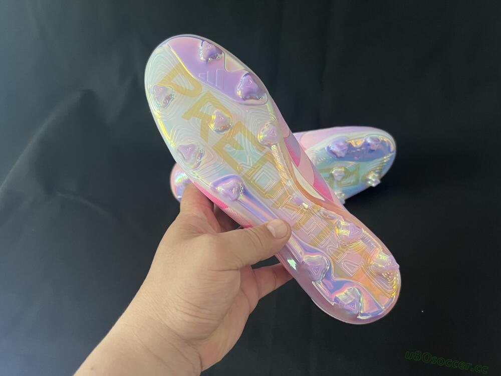 Unisex Adidas Predator 25 Elite Laceless FG Firm Ground Low-Tops Football Boots - Pink/Purple/Gold