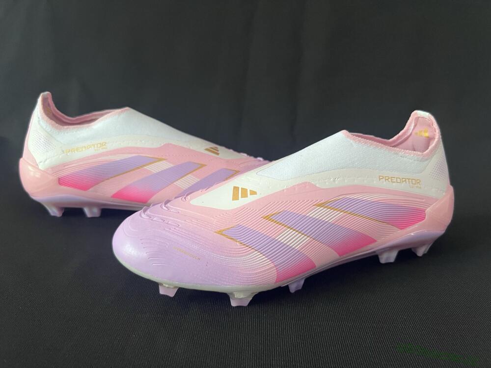 Unisex Adidas Predator 25 Elite Laceless FG Firm Ground Low-Tops Football Boots - Pink/Purple/Gold