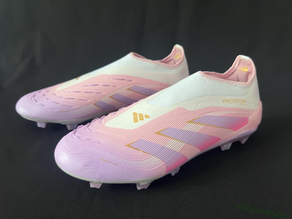 Unisex Adidas Predator 25 Elite Laceless FG Firm Ground Low-Tops Football Boots - Pink/Purple/Gold