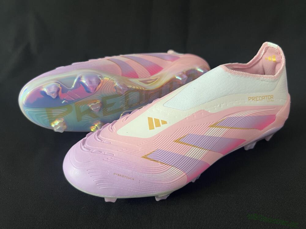 Unisex Adidas Predator 25 Elite Laceless FG Firm Ground Low-Tops Football Boots - Pink/Purple/Gold