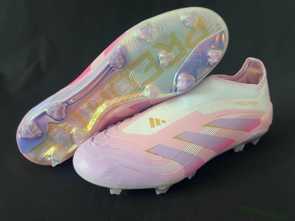 Unisex Adidas Predator 25 Elite Laceless FG Firm Ground Low-Tops Football Boots - Pink/Purple/Gold