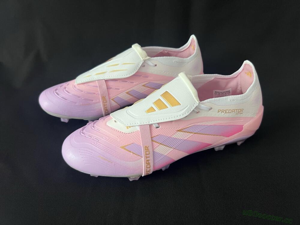 Unisex Adidas Predator 25 Elite Foldover Tongue FG Firm Ground Low-Tops Football Boots - Pink/Purple/Gold