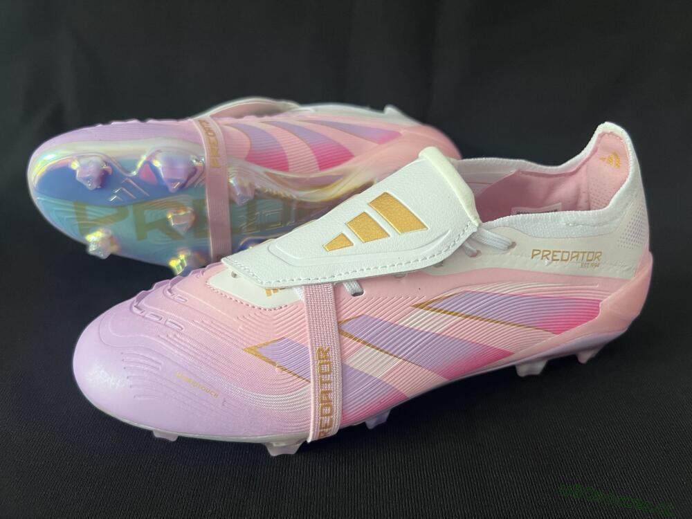 Unisex Adidas Predator 25 Elite Foldover Tongue FG Firm Ground Low-Tops Football Boots - Pink/Purple/Gold