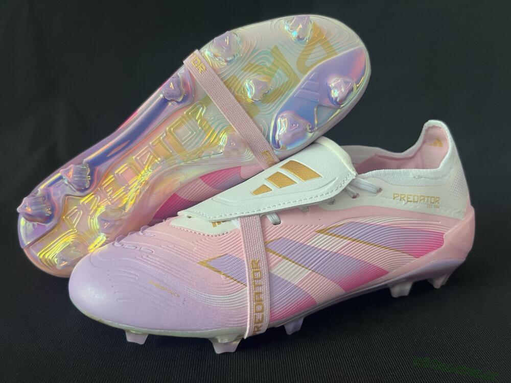 Unisex Adidas Predator 25 Elite Foldover Tongue FG Firm Ground Low-Tops Football Boots - Pink/Purple/Gold