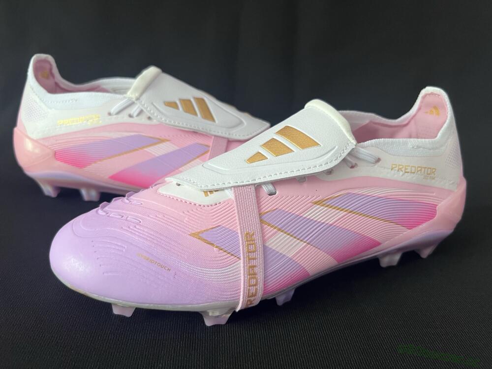 Unisex Adidas Predator 25 Elite Foldover Tongue FG Firm Ground Low-Tops Football Boots - Pink/Purple/Gold