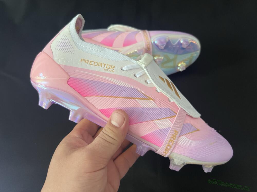 Unisex Adidas Predator 25 Elite Foldover Tongue FG Firm Ground Low-Tops Football Boots - Pink/Purple/Gold