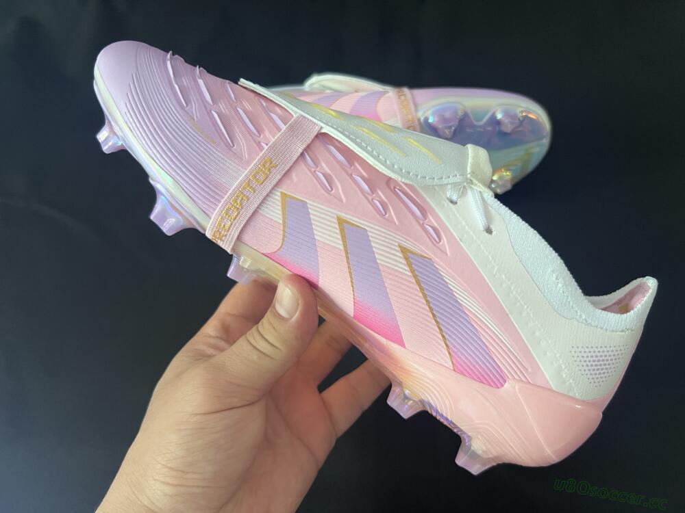 Unisex Adidas Predator 25 Elite Foldover Tongue FG Firm Ground Low-Tops Football Boots - Pink/Purple/Gold
