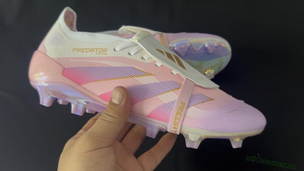 Unisex Adidas Predator 25 Elite Foldover Tongue FG Firm Ground Low-Tops Football Boots - Pink/Purple/Gold
