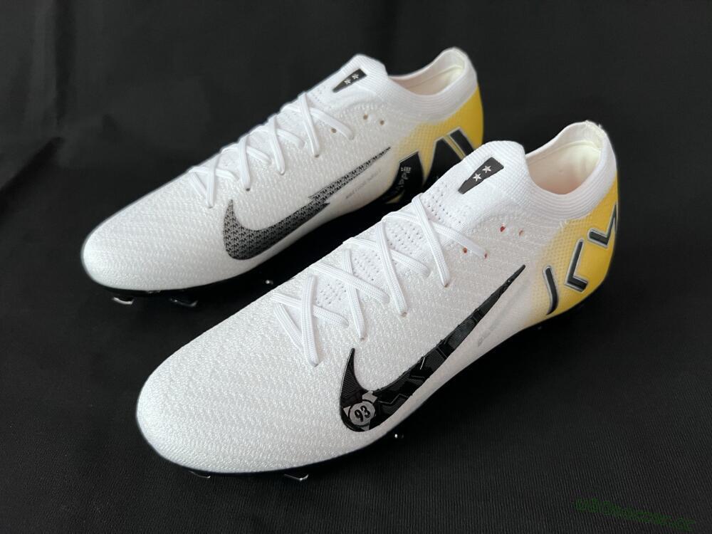 Unisex KM x Nike Air Zoom Mercurial Vapor 16 Elite FG Firm Ground Low-Tops Football Boots - White/Black/Yellow