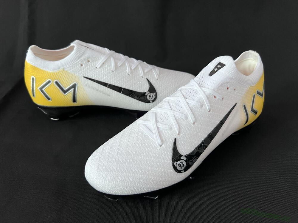 Unisex KM x Nike Air Zoom Mercurial Vapor 16 Elite FG Firm Ground Low-Tops Football Boots - White/Black/Yellow