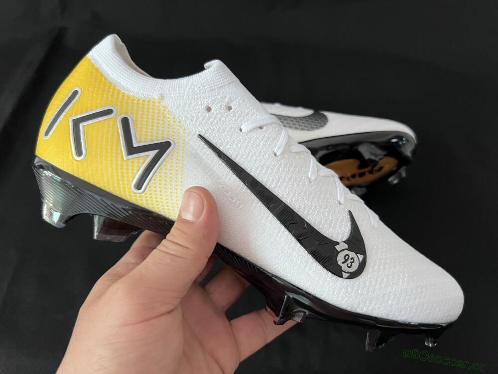 Unisex KM x Nike Air Zoom Mercurial Vapor 16 Elite FG Firm Ground Low-Tops Football Boots - White/Black/Yellow