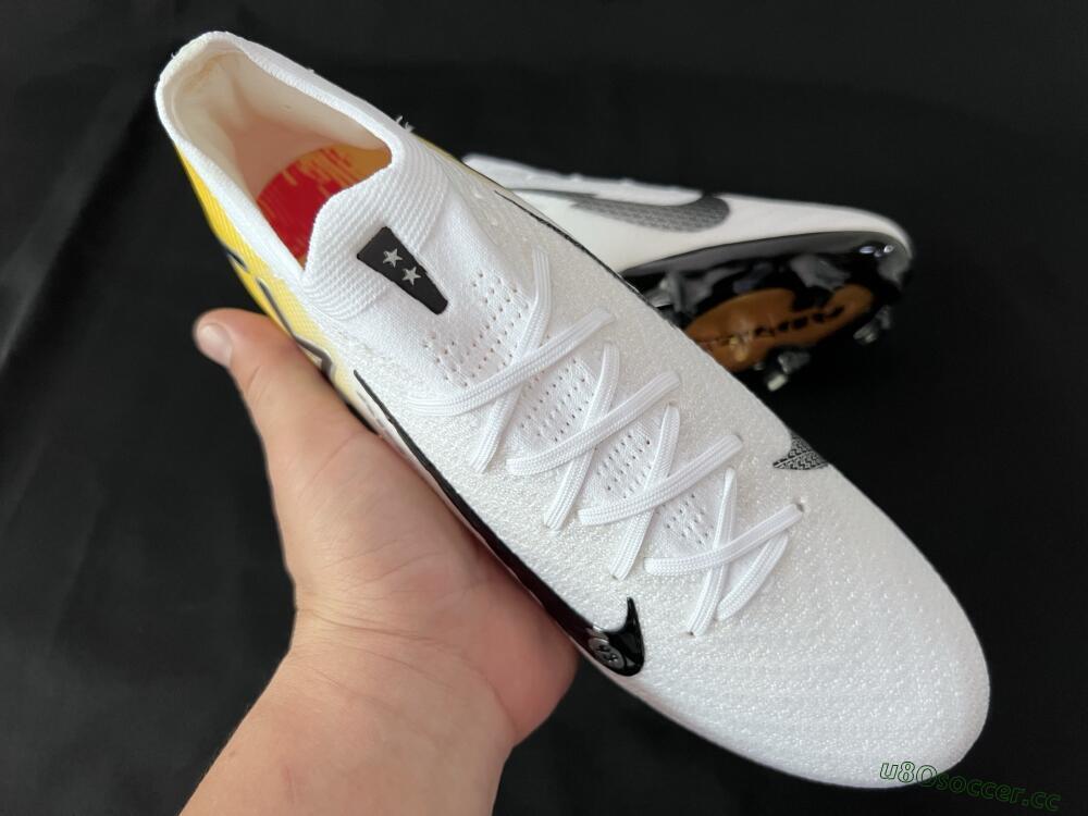 Unisex KM x Nike Air Zoom Mercurial Vapor 16 Elite FG Firm Ground Low-Tops Football Boots - White/Black/Yellow