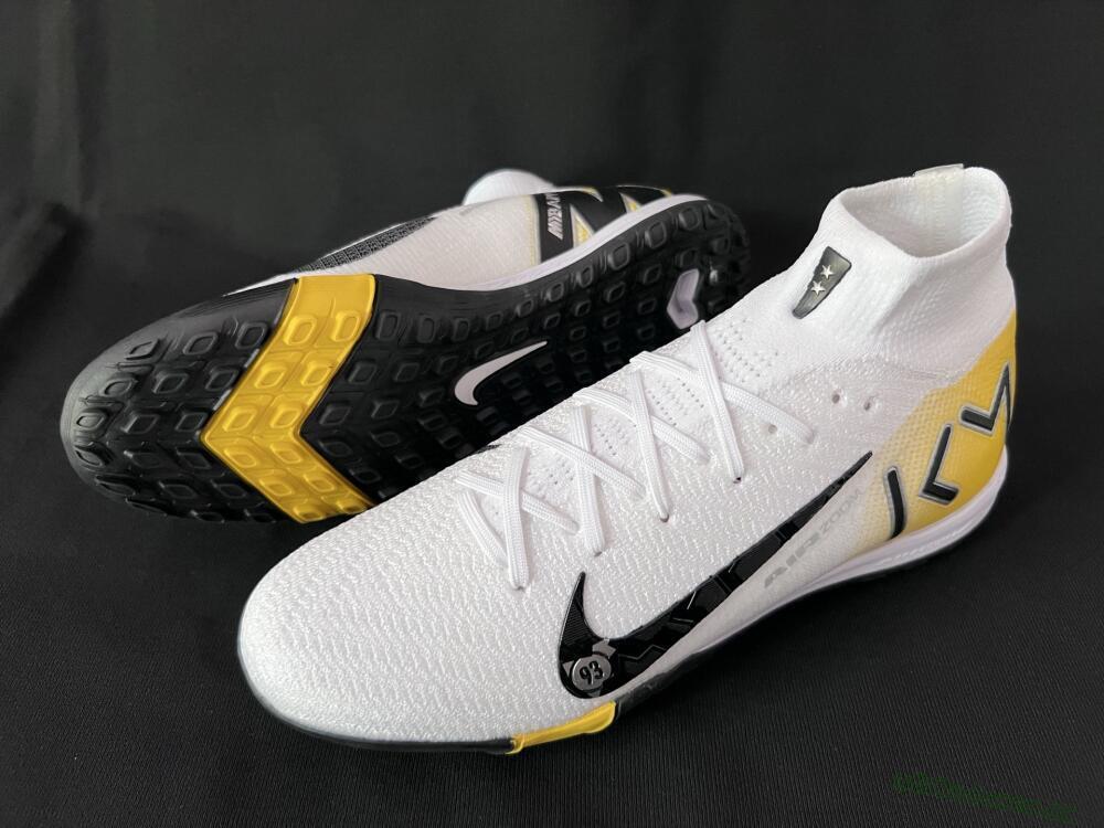 Unisex KM x Nike Air Zoom Mercurial Superfly 10 Elite TF Artificial Turf High-Tops Football Shoes - White/Black/Yellow